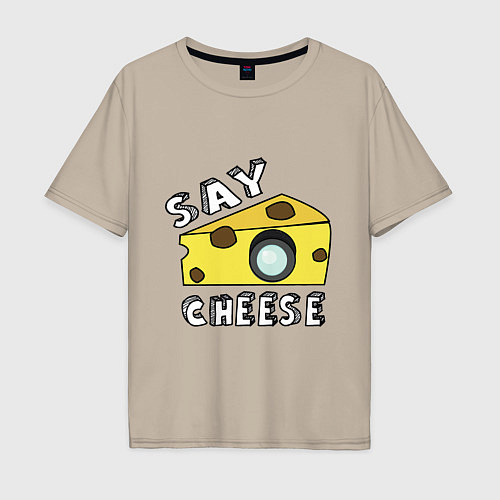 Мужская футболка оверсайз Say cheese / Миндальный – фото 1