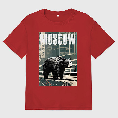 Мужская футболка оверсайз Москва - Россия - медведь / Красный – фото 1