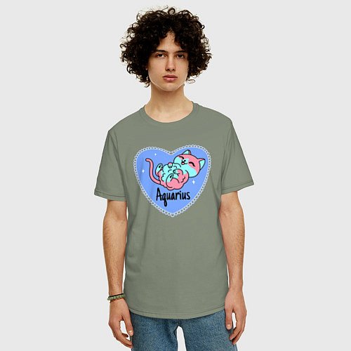 Мужская футболка оверсайз Пушистый котик - водолей / Авокадо – фото 3