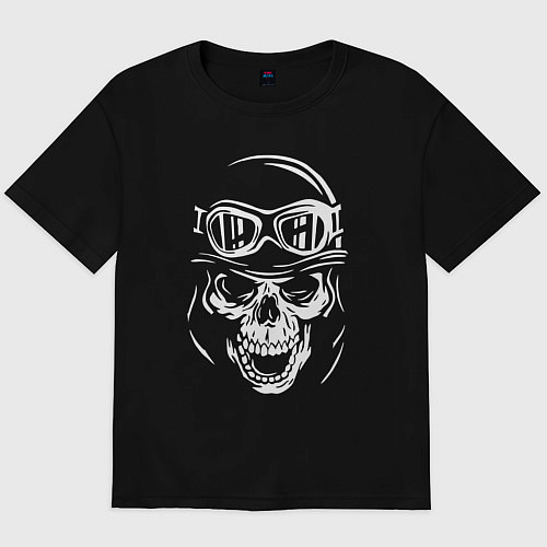 Мужская футболка оверсайз Skull biker helmet / Черный – фото 1