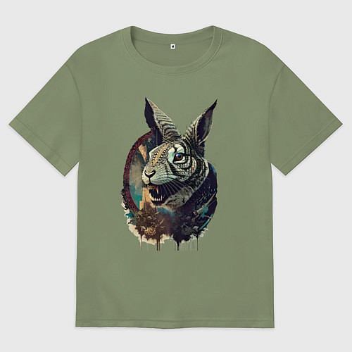 Мужская футболка оверсайз Свирепый зайчара - нейросеть / Авокадо – фото 1