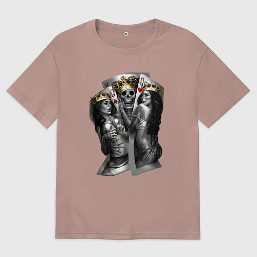 Мужская футболка оверсайз Девушки, карты и скелет в короне / Пыльно-розовый – фото 1