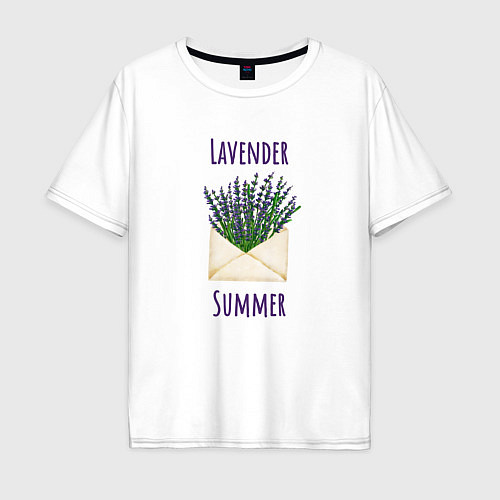 Мужская футболка оверсайз Lavender Summer - букет лаванды в конверте / Белый – фото 1