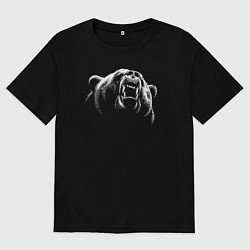 Футболка оверсайз мужская Голова рычащего медведя, цвет: черный