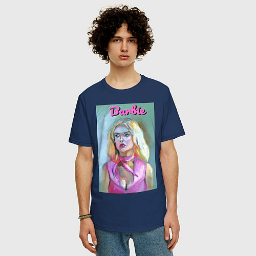 Мужская футболка оверсайз Портрет Барби - Марго Робби / Тёмно-синий – фото 3
