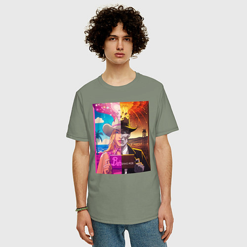 Мужская футболка оверсайз Барби Оппенгеймер / Авокадо – фото 3