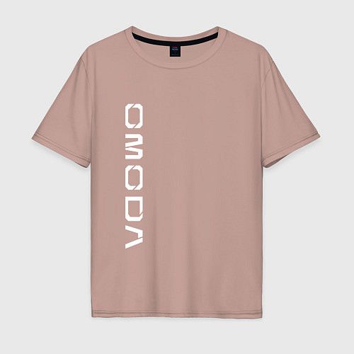 Мужская футболка оверсайз Omoda white vertical logo / Пыльно-розовый – фото 1