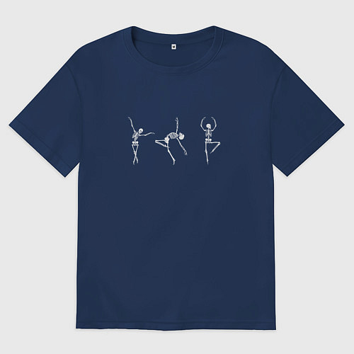 Мужская футболка оверсайз Скелеты танцуют хэллоуин / Тёмно-синий – фото 1