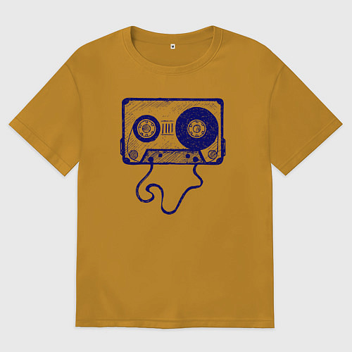 Мужская футболка оверсайз Music cassette / Горчичный – фото 1