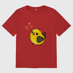 Футболка оверсайз мужская Птичка иволга с сердечками, цвет: красный
