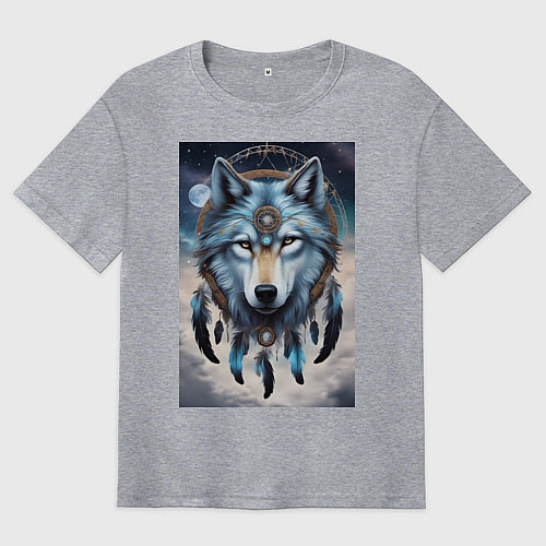 Мужская футболка оверсайз Шаман волк / Меланж – фото 1