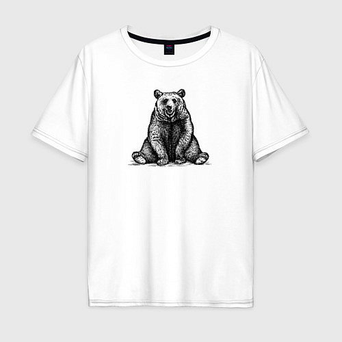 Мужская футболка оверсайз Медведь сидит / Белый – фото 1