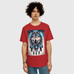 Футболка оверсайз мужская Шаман волк, цвет: красный — фото 2
