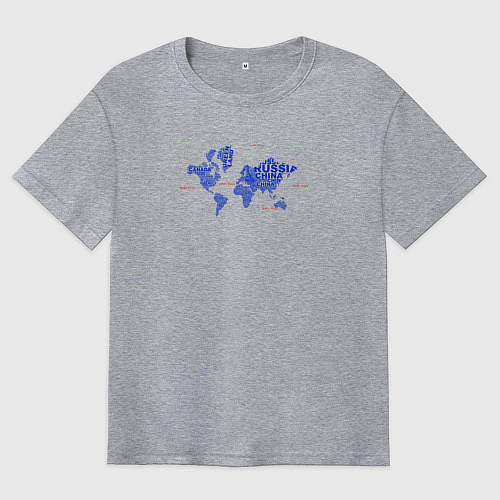 Мужская футболка оверсайз Синяя карта мира / Меланж – фото 1