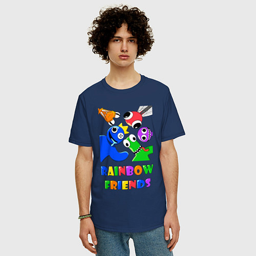 Мужская футболка оверсайз Rainbow Friends персонажи / Тёмно-синий – фото 3