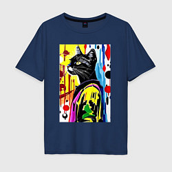 Мужская футболка оверсайз Модный чёрный кот - поп-арт
