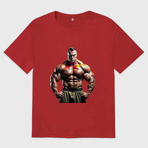 Мужская футболка оверсайз Бодибилдер руки в боки / Красный – фото 1