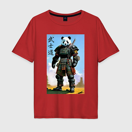 Мужская футболка оверсайз Панда - бусидо - кодекс самурая / Красный – фото 1