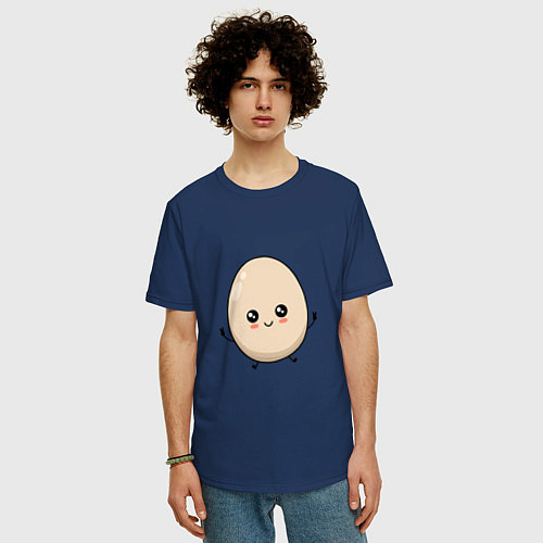 Мужская футболка оверсайз Яйцо смайл / Тёмно-синий – фото 3