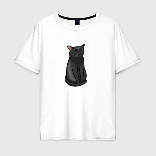 Мужская футболка оверсайз Кот с пустым взглядом - мем / Белый – фото 1