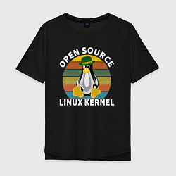 Футболка оверсайз мужская Пингвин ядро линукс, цвет: черный