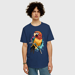 Футболка оверсайз мужская Акварельный попугай, цвет: тёмно-синий — фото 2