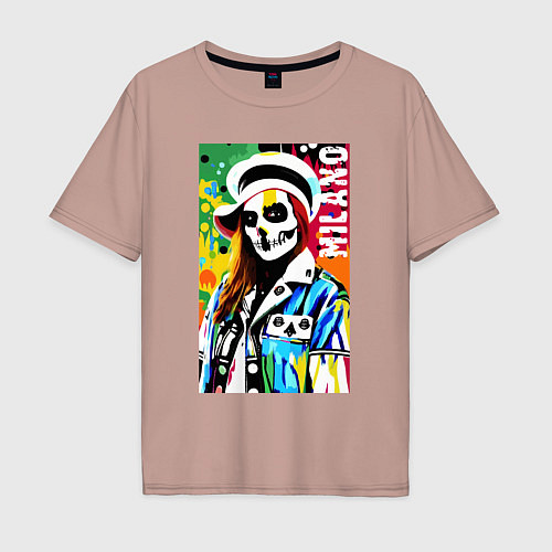 Мужская футболка оверсайз Skeleton fashionista - Milano - pop art / Пыльно-розовый – фото 1