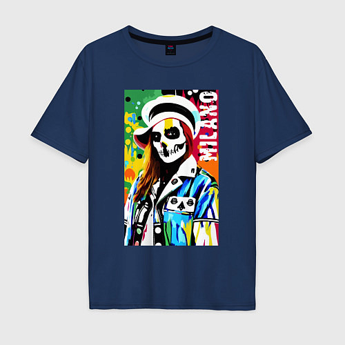 Мужская футболка оверсайз Skeleton fashionista - Milano - pop art / Тёмно-синий – фото 1