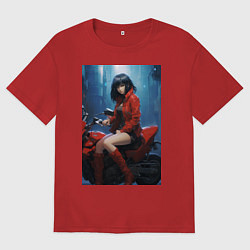 Футболка оверсайз мужская Девушка на мотоцикле в стиле Akiro, цвет: красный