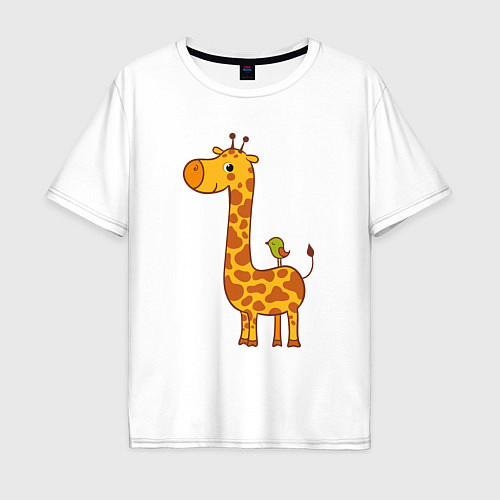 Мужская футболка оверсайз Жираф и птичка / Белый – фото 1