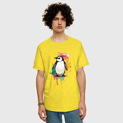 Футболка оверсайз мужская Красочный пингвин, цвет: желтый — фото 2