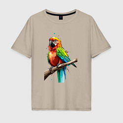Футболка оверсайз мужская Попугай какаду, цвет: миндальный