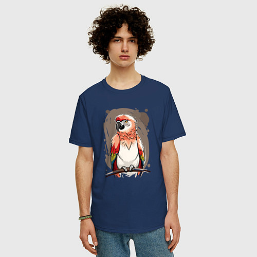 Мужская футболка оверсайз Попугай какаду / Тёмно-синий – фото 3