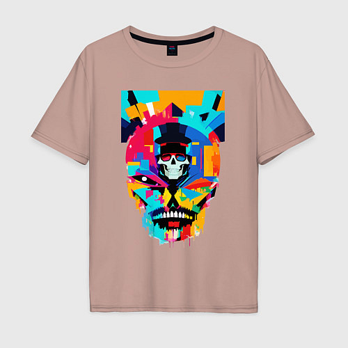 Мужская футболка оверсайз Funny skull - pop art / Пыльно-розовый – фото 1