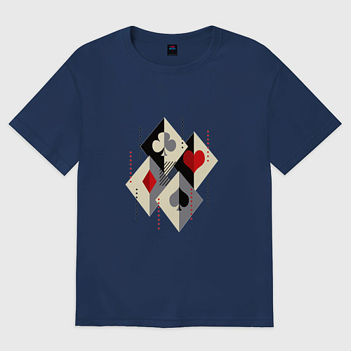 Мужская футболка оверсайз Масти игральных карт: пики трефы бубны и червы / Тёмно-синий – фото 1