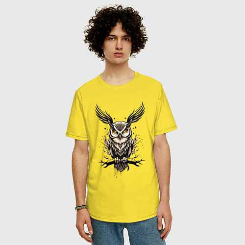Мужская футболка оверсайз Тату сова / Желтый – фото 3