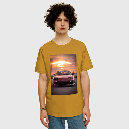 Мужская футболка оверсайз Авто в багровом закате / Горчичный – фото 3