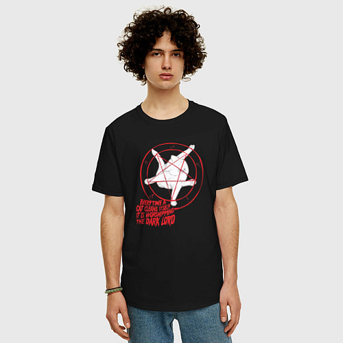 Мужская футболка оверсайз Смешная кошачья пентаграмма / Черный – фото 3