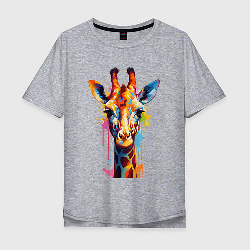 Мужская футболка оверсайз Граффити с жирафом / Меланж – фото 1