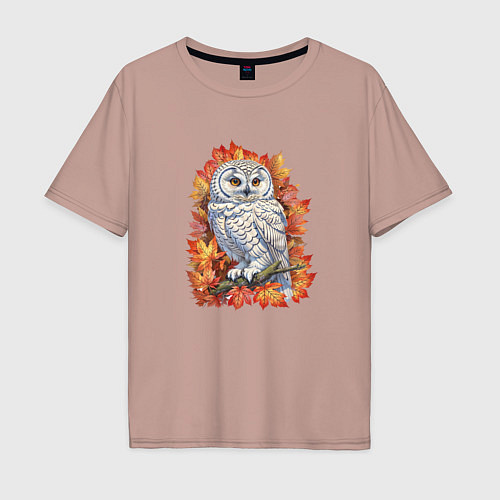 Мужская футболка оверсайз Осенняя сова / Пыльно-розовый – фото 1