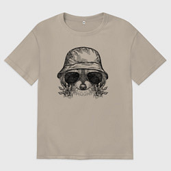 Футболка оверсайз мужская Енот на стиле, цвет: миндальный