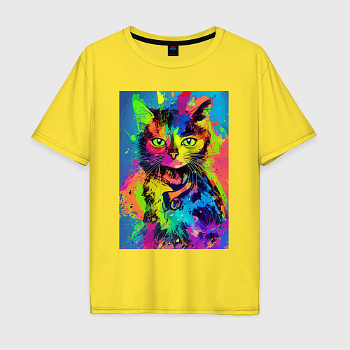 Мужская футболка оверсайз Funny cat - pop art - neural network / Желтый – фото 1