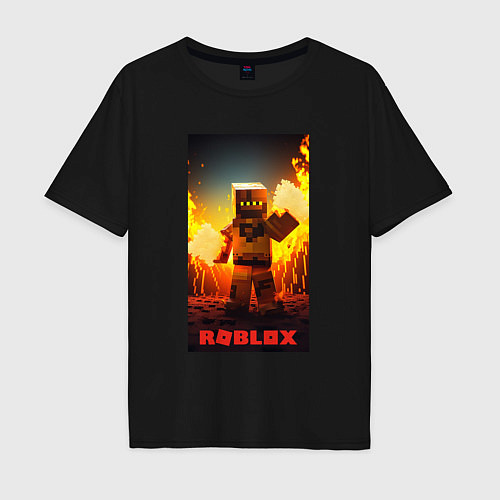 Мужская футболка оверсайз Roblox avatar fire / Черный – фото 1