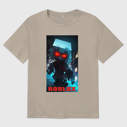 Мужская футболка оверсайз Роблокс персонаж с красными глазами / Миндальный – фото 1