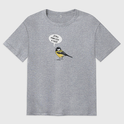 Мужская футболка оверсайз Синица с прикольной надписью - держи себя в руках / Меланж – фото 1