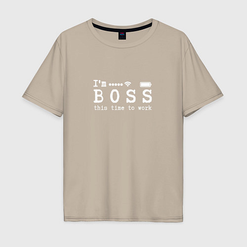 Мужская футболка оверсайз Boss this time to work / Миндальный – фото 1