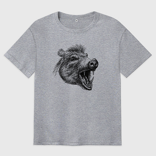 Мужская футболка оверсайз Кабан рычит / Меланж – фото 1