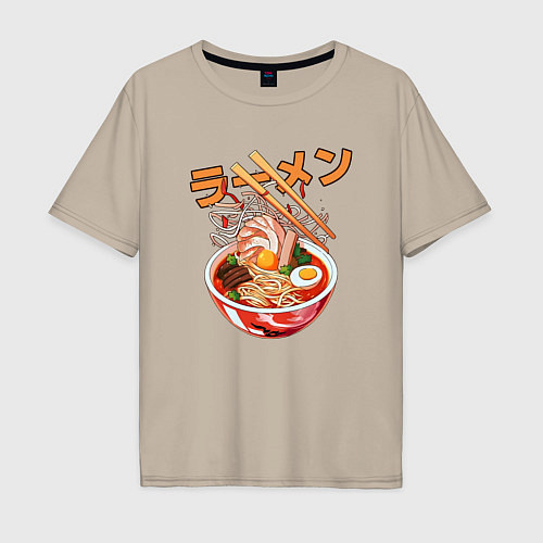 Мужская футболка оверсайз Ramen Рамен / Миндальный – фото 1