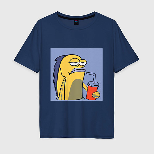 Мужская футболка оверсайз Спанч Боб рыба мем / Тёмно-синий – фото 1