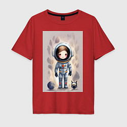 Футболка оверсайз мужская Милый маленький космонавт - нейросеть, цвет: красный
